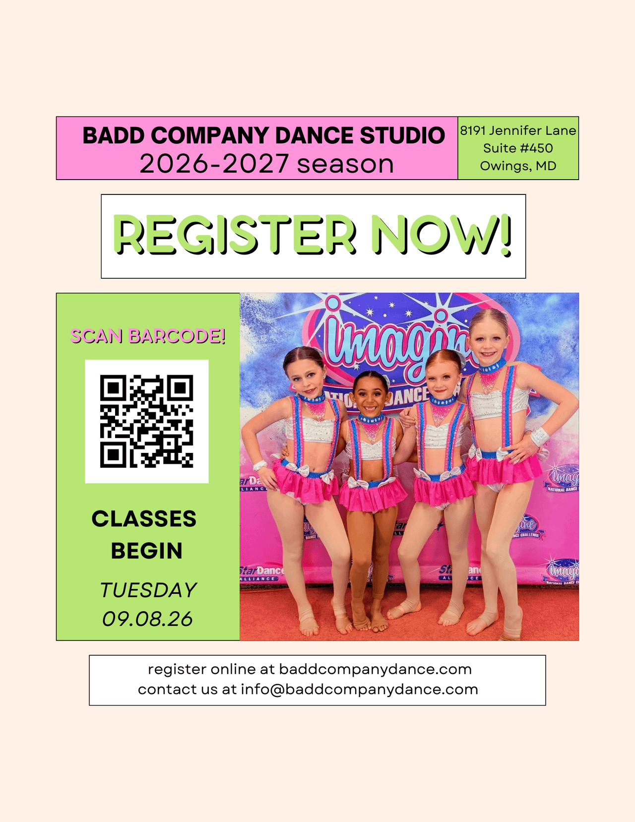 BADD Company Dance Studio 2026-2027 registration flyer